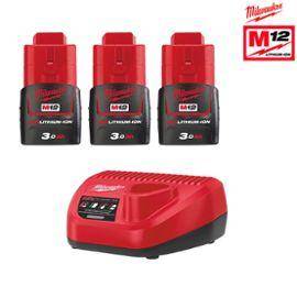 Perceuse Pack NRJ 12 V 3.0 Ah, 3 Batteries + chargeur C12C Milwaukee