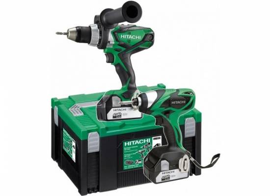 Perceuse Pack per&ccedil;euse-visseuse 18v 4Ah + visseuse &agrave; choc 18v 4Ah + 2 batteries+chargeur+coffret Hitcase Hikoki