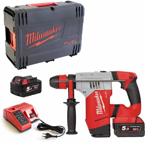 Perceuse Perforateur SDS+ Fuel Fixtec 18V 4 j livr&eacute; HD Box, 2 batteries 5Ah + chargeur et mandrin m&eacute;tal 13 mm Milwaukee