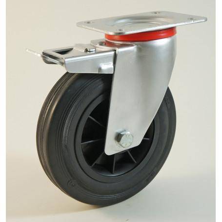 Manutention Roulette pivotante a platine + frein bandage caoutchouc &Oslash;80mm