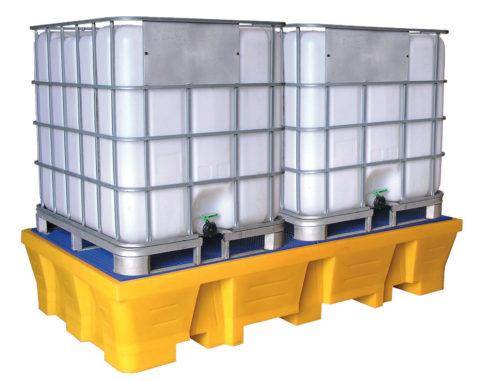Stockage Retention Bac de R&eacute;tention pour 2 IBC OU 8 F&ucirc;ts - 1050 litres  Caillebotis Poly&eacute;thyl&egrave;ne  2400 x 1200 mm Dim: 2500 x 1300 x 490 mm  Charge Utile : 4600 Kg