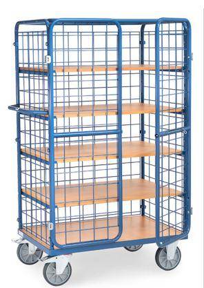 Manutention Chariot haut &agrave; portes battantes 1169x730x1800 1 plateau fixe et 4 amovibles RAL 5007 115KG