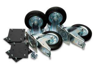 Manutention Kit roulettes 160 mm pivotantes et fixes avec platines (2x FIX, 2x PVF, 16x  &eacute;crous frein M8, 4x platines)