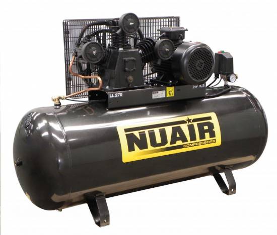 Outil Pneumatique Compresseur &agrave; pistons lubrifi&eacute;s tete fonte 35m3/h 9bars 4kw 5.5ch  cuve 270 litres 400v tri  1250tr/mn Nuair