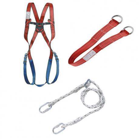 Anti-chute KIT antichute comprenant / Harnais EN361, Sangle d'ancrage 2 boucles, longe r&eacute;glable 1.8m 2 boucles + sac BGT