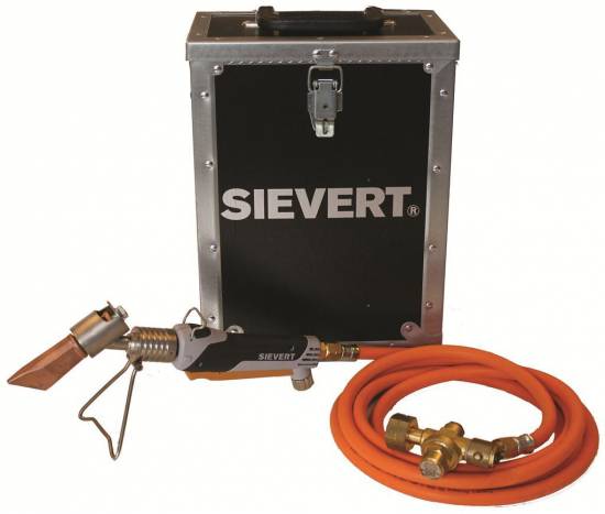 Flamme Fer &agrave; souder Promatic, 4 meter tuyau et d&eacute;tendeur/valve de rupture SHELL en coffret Sievert