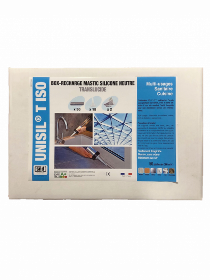 Colle et Etanch&eacute;it&eacute; Box recharge mastics silicones neutres UNISIL N ISO 400ml blanc (carton 40 poches 400ml) KeraKoll