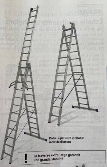 Echelle - Escabeau Combin&eacute; echelle-escabeau alu 3x9 long max 6.05M mi 2.60m 16.5kg BGT