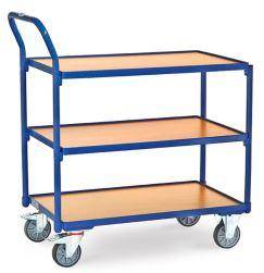 Manutention Servante 300 kg 3 plateaux avec barres de pouss&eacute;e 850 x 500 mm fetra